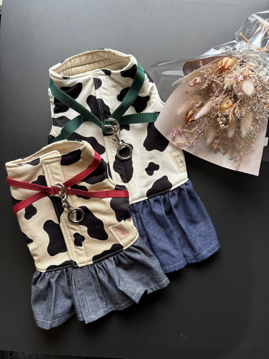 ハーネスウエア 牛柄 ホワイト ベージュ ハーネススカート デニムスカート うし柄 ハーネス h04