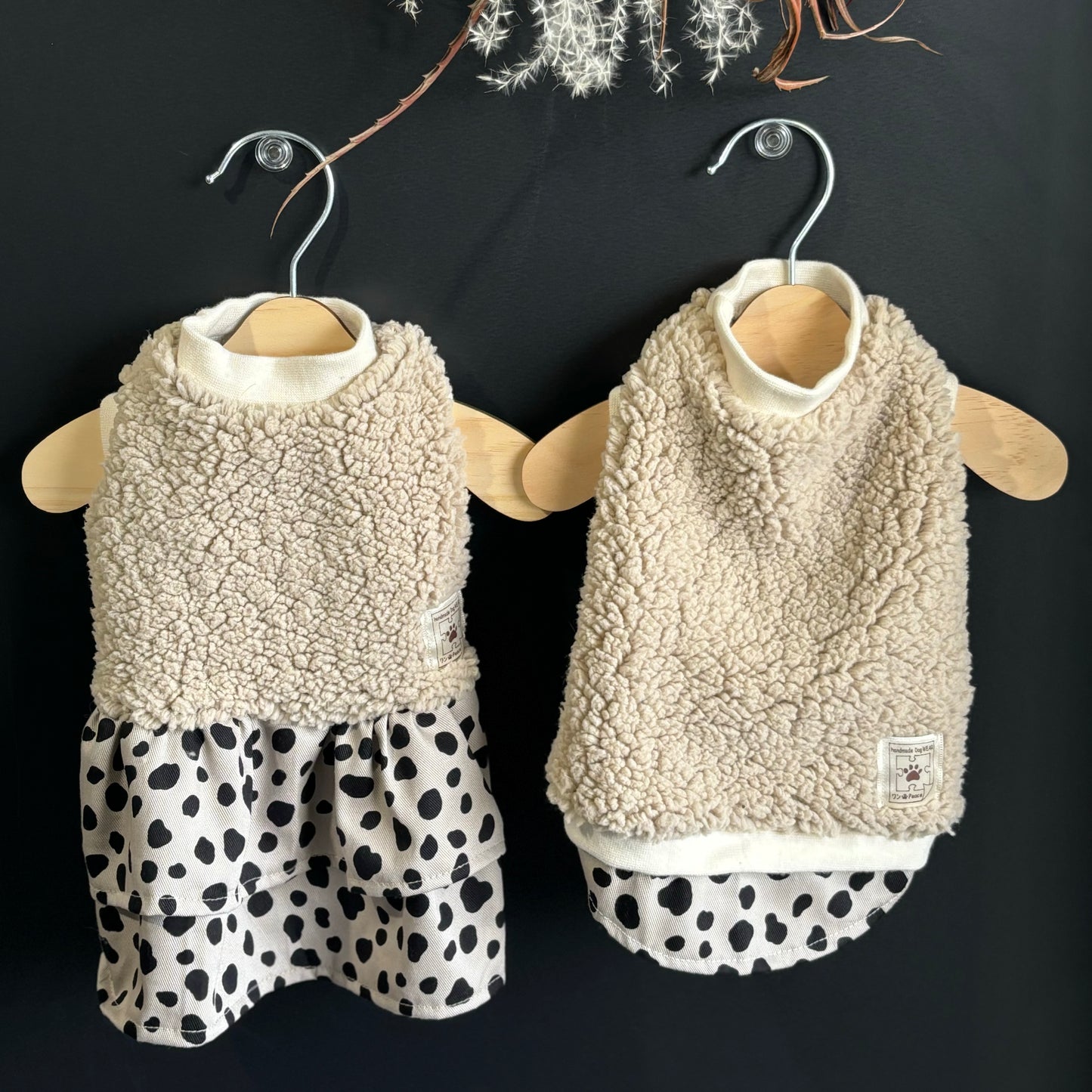 ダルメシアンフリルスカート ダルメシアンシャツタンクトップ ダルメシアン柄 ベージュ   w21